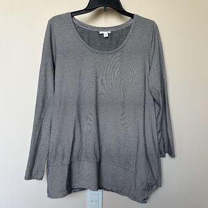 Pure Jill Top Womens Large Asymmetric Black Gray Stripe Tunic Cotton Pullover